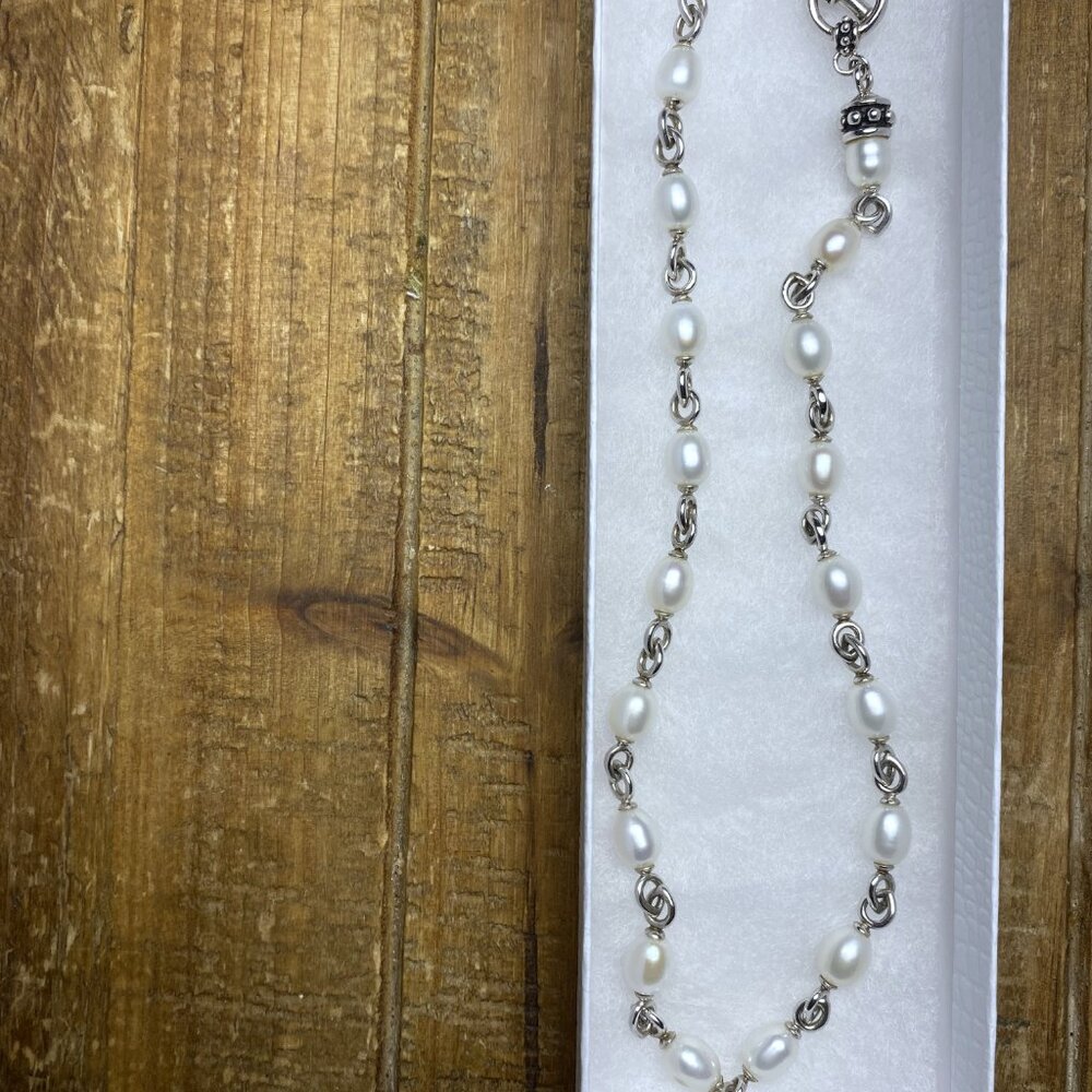 20 Freshwater Pearls and Sterling Silver 16 Inch Link Necklace